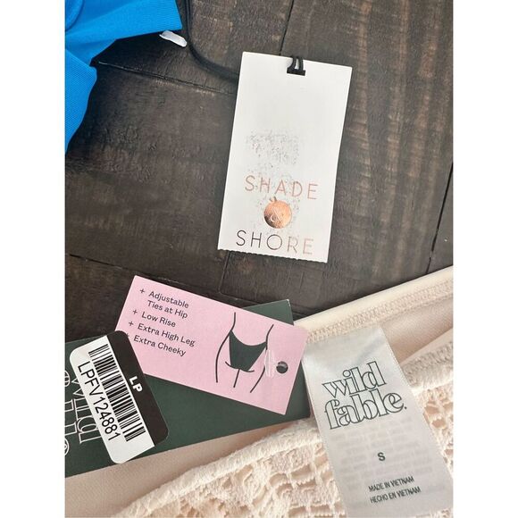 Blue Triangle Halter and White Crochet Bottom Target Bikini Size Small New - Picture 3 of 5